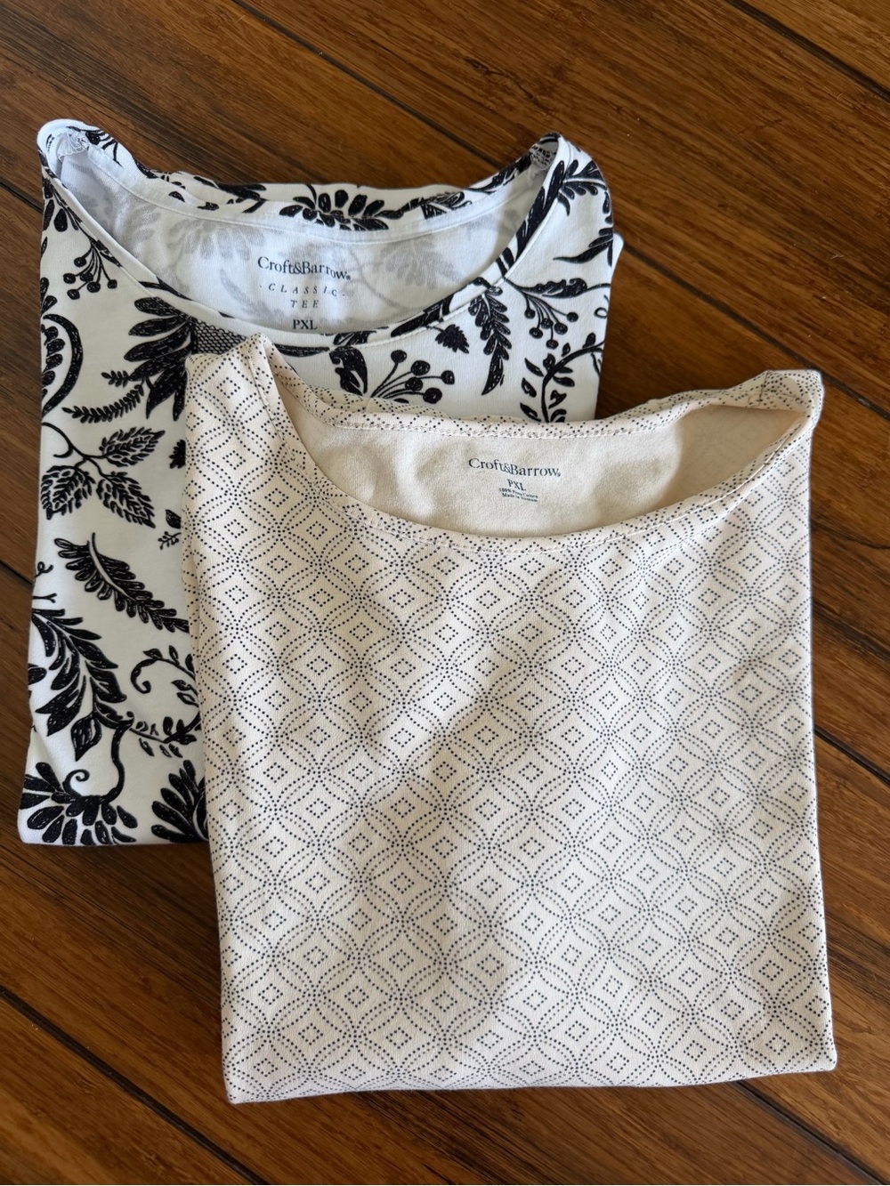 Croft & Barrow Women's Cream and Black 100% Cotton Patterned Tops - Pack of 2